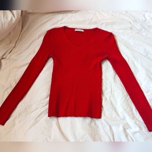 Red Ribbed Long Sleeve Top Size Large